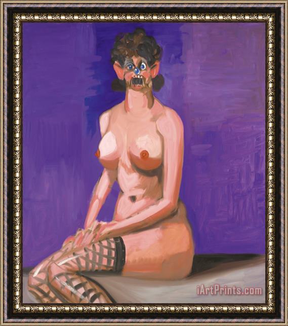 George Condo Nude on Purple Framed Painting
