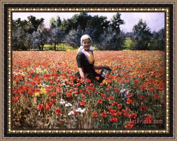 George Hitchcock The Poppy Field Framed Painting