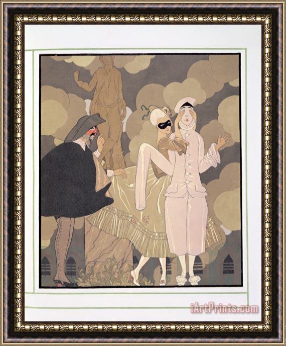 Georges Barbier Surprise W C on Paper Framed Painting