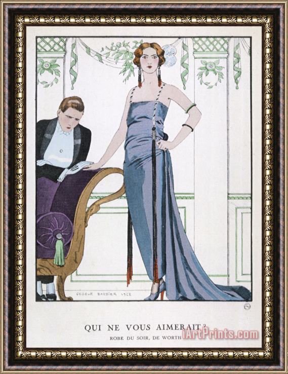 Georges Barbier Tubular Grey Evening Gown by Worth with Any Fullness Drawn Over One Hip Framed Print