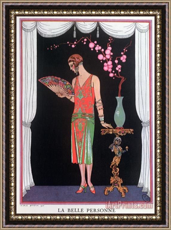 Georges Barbier Worth Evening Dress Fashion Plate From Gazette Du Bon Ton Framed Painting