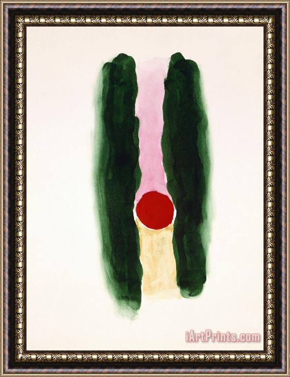 Georgia O'keeffe Abstraction Dark Green Lines with Red And Pink, 1970s Framed Print