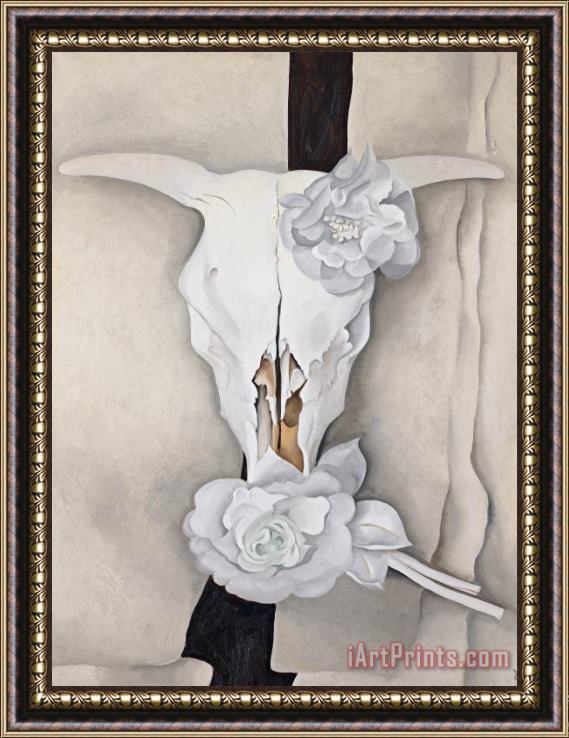 Georgia O'keeffe Cow's Skull with Calico Roses Framed Painting