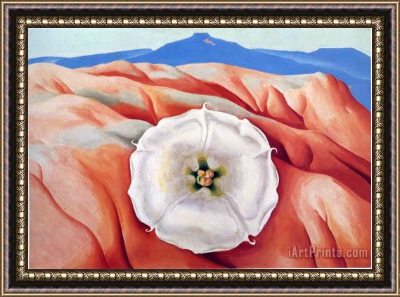 Georgia O'keeffe Red Hills And White Flower II Framed Painting
