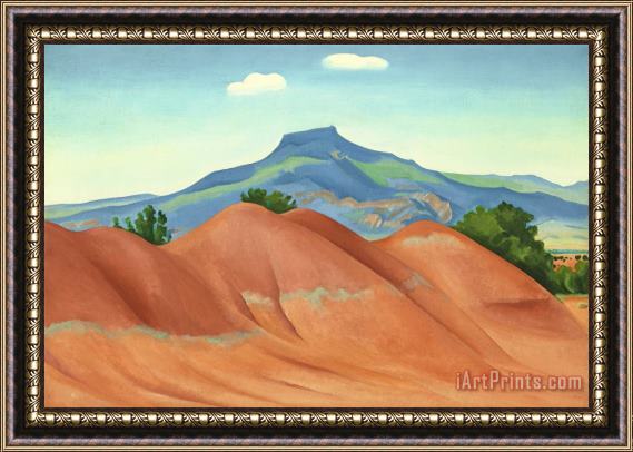 Georgia O'keeffe Red Hills with Pedernal, White Clouds, 1936 Framed Painting