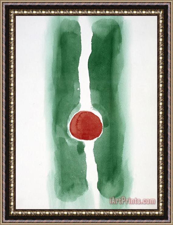 Georgia O'keeffe Untitled (abstraction Green Lines And Red Circle Ii), 1970s Framed Print
