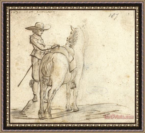 Gerard ter Borch Man Die Het Zadel Van Een Paard Verschikt Framed Print