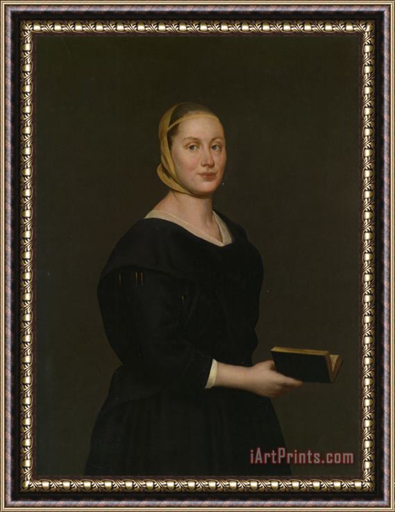 Giacomo Ceruti Portrait of Donna Alba Regina Del Ferro Three Quarter Length in a Black Dress Holding a Book Framed Painting