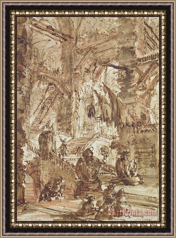 Giovanni Battista Piranesi Preparatory Drawing For Plate Number Viii Of The Carceri Al'invenzione Series Framed Painting