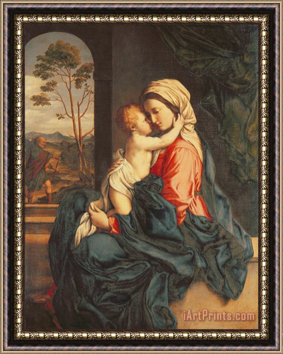 Giovanni Battista Salvi The Virgin and Child Embracing Framed Painting