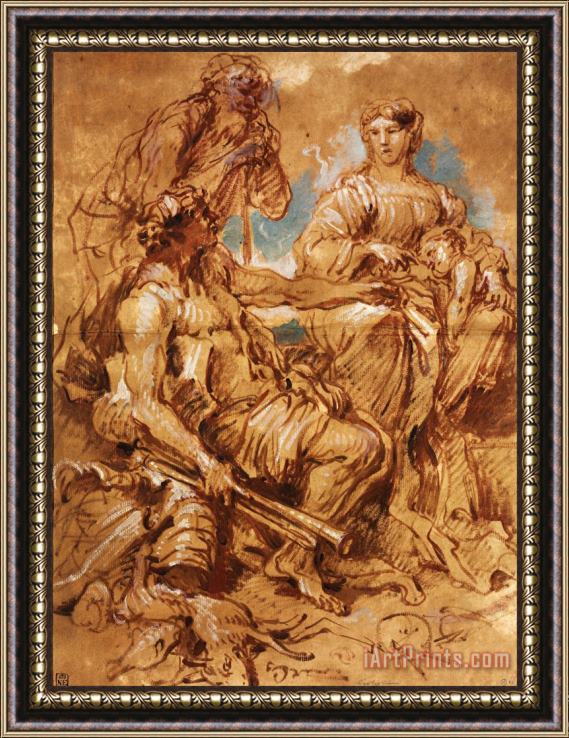 Giovanni Benedetto Castiglione  Allegory in Honour of The Ruling Couple of Mantua Framed Painting