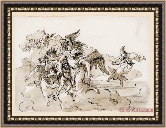 Giovanni Domenico Tiepolo Flying Angels And Putti Framed Print