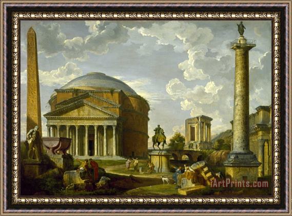 Giovanni Paolo Panini Fantasy View with The Pantheon And Other Monuments of Ancient Rome Framed Painting