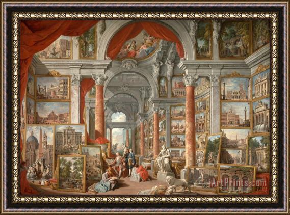 Giovanni Paolo Panini Picture Gallery with Views of Modern Rome Framed Painting