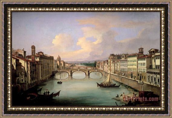 Giovanni Signorini Florence from the Ponte Vecchio Framed Painting