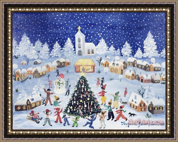 Gordana Delosevic Snowy Christmas In A Village Square Framed Painting
