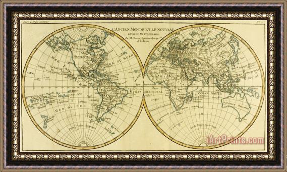 Guillaume Raynal Map of the World in two Hemispheres Framed Print