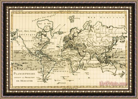 Guillaume Raynal Map of the World using the Mercator Projection Framed Painting