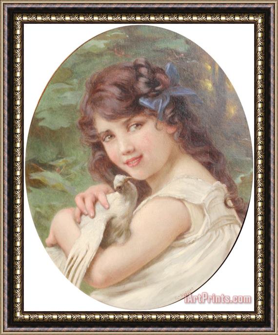Guillaume Seignac Girl with a Dove Framed Print