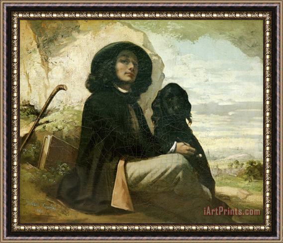 Gustave Courbet Courbet with His Black Dog Framed Painting
