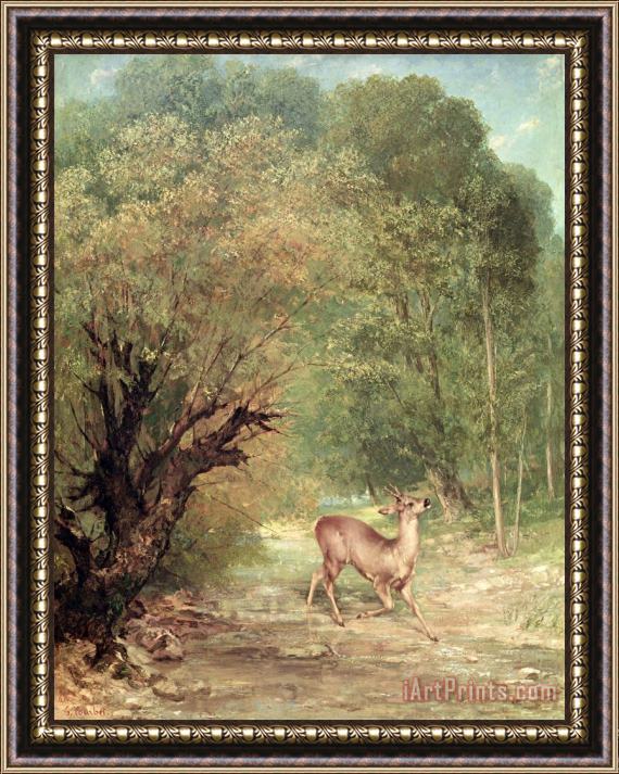 Gustave Courbet The Hunted Roe Deer on The Alert, Spring Framed Print