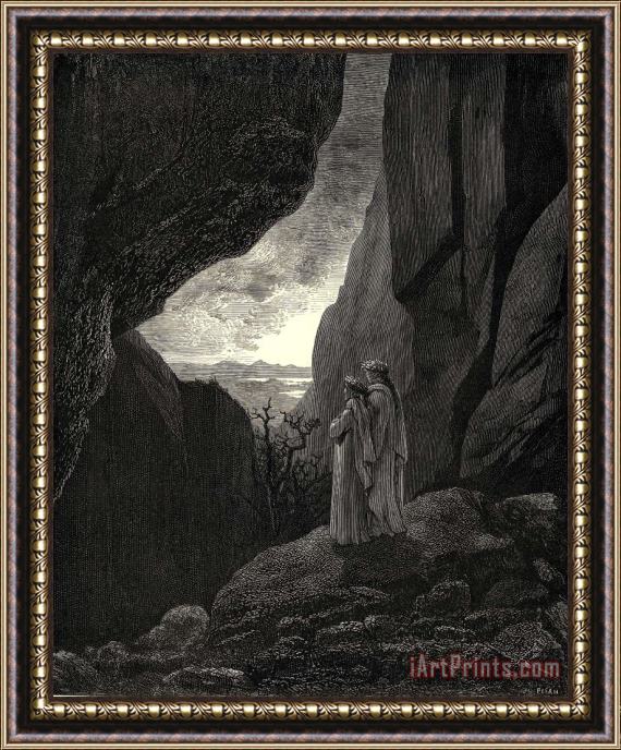 Gustave Dore The Inferno, Canto 34, Lines 127&#173;129 by That Hidden Way My Guide And I Did Enter, to Return to The Fair World Framed Painting