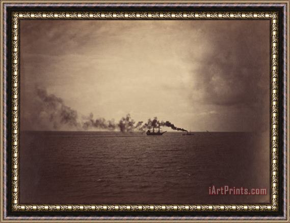 Gustave Le Gray Seascape with Sailing Ship And Tugboat Framed Print