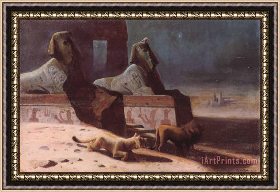 Gustave Wertheimer Lions Et Sphinx Framed Print