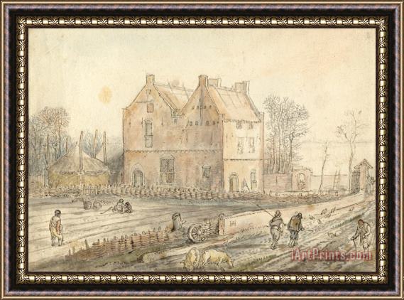 Hendrick Avercamp A Manorial Farmhouse with Peasants Sowing Framed Print