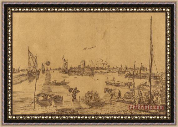 Hendrick Avercamp Fishermen on And by a Broad River, a Fortified Town in The Distance Framed Print