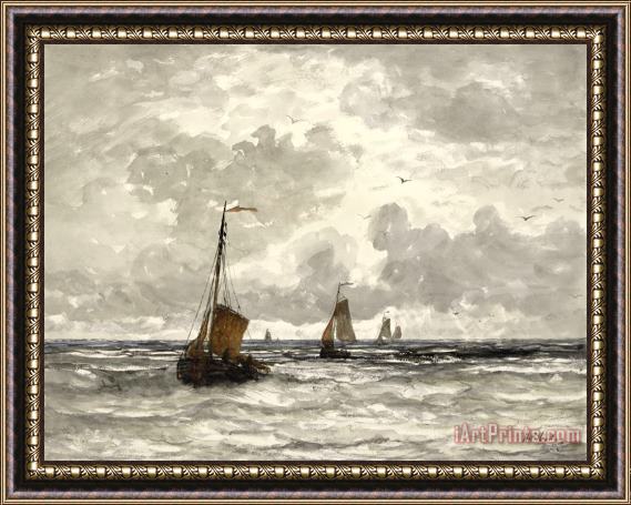 Hendrik Willem Mesdag Fishing Boats on The Breakers Framed Print