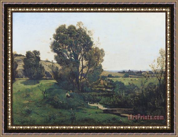 Henri-Joseph Harpignies View from Moncel-sur-Seine Framed Painting