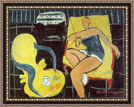 Henri Matisse Dancer And Rocaille Armchair on a Black Background 1942 Framed Painting