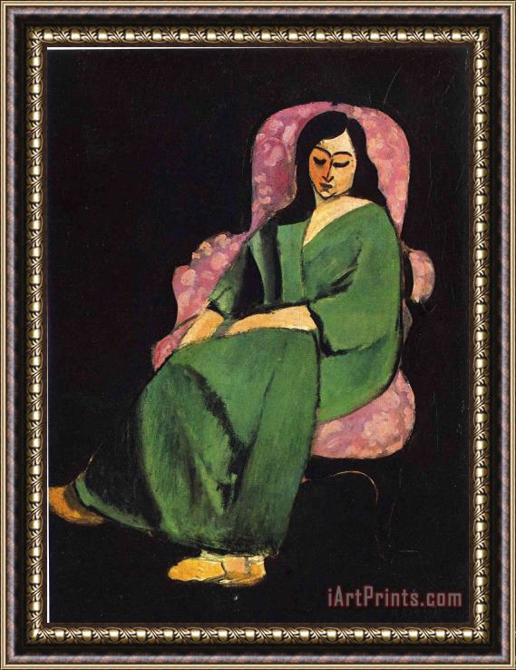 Henri Matisse Lorette in a Green Robe Against a Black Background 1916 Framed Print