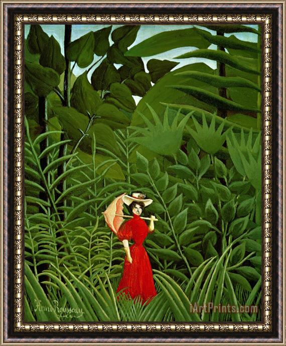 Henri Rousseau Woman In Red In The Forest Framed Print