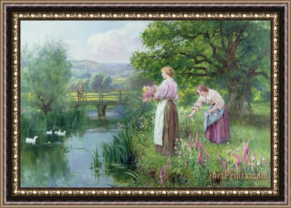Henry John Yeend King Girls Collecting Flowers Framed Painting