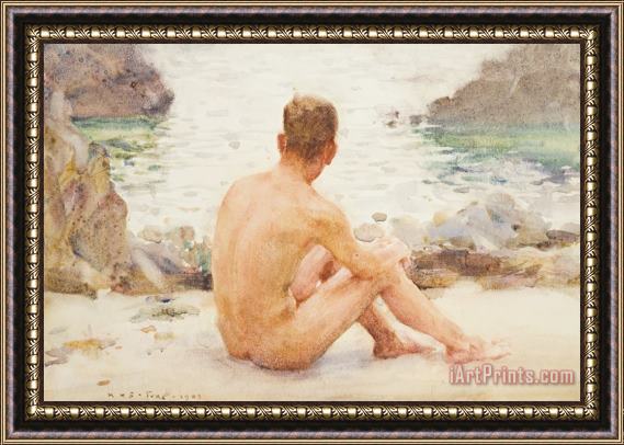 Henry Scott Tuke Charlie Seated on the Sand Framed Painting