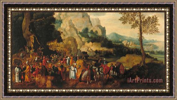 Herri Met De Bles Landscape with Saint John The Baptist Preaching Framed Print