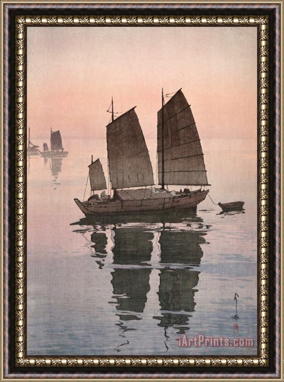 Hiroshi Yoshida Sailing Boats, Evening (hansen, Yu), From The Inland Sea Series (seto Naikai Shu) Framed Painting