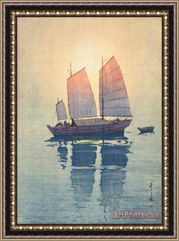 Hiroshi Yoshida Sailing Boats, Morning (hansen, Asa), From The Inland Sea Series (seto Naikai Shu) Framed Painting