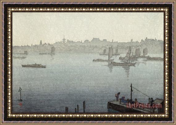 Hiroshi Yoshida Sumida River in Mist (sumidagawa, Kiri), From The Series Twelve Views of Tokyo (tokyo Ju Ni Dai) Framed Painting