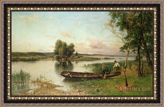 Hjalmar Munsterhjelm Fishermen Unloading Their Catch In A River Landscape Framed Painting