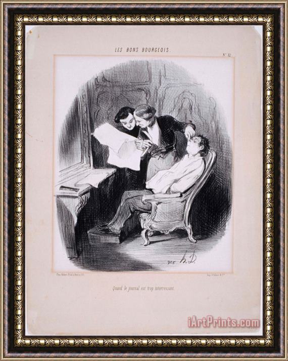 Honore Daumier Les Bons Bourgeois Quand Le Journal Est Trop Interessant Framed Painting