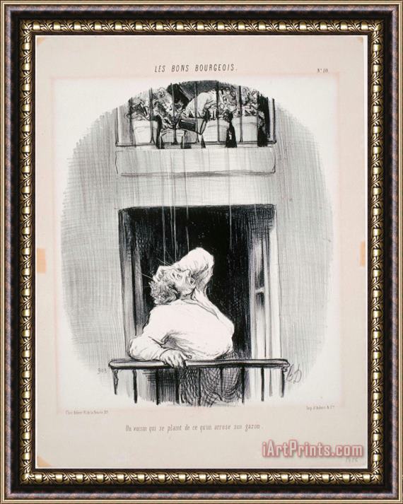 Honore Daumier Les Bons Bourgeois Un Voisin Qui Se Plaint De Ce Qu'on Arrose Framed Print