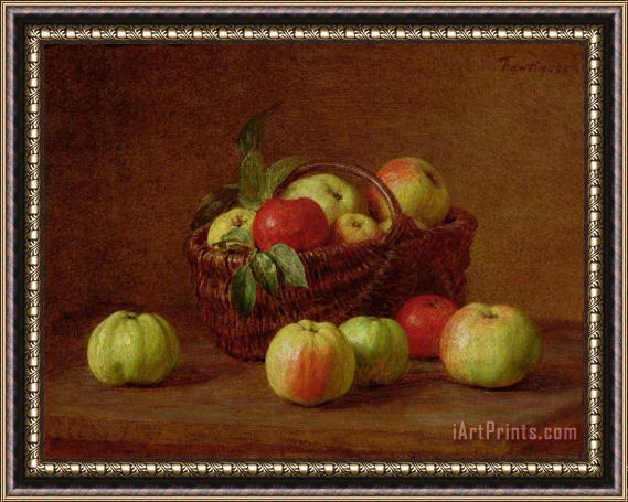 Ignace Henri Jean Fantin-Latour Apples in a Basket and on a Table Framed Painting