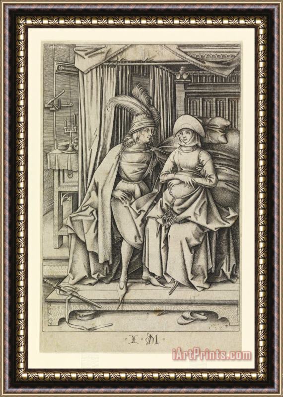 Israhel van Meckenem A Couple Seated on a Bed Framed Painting