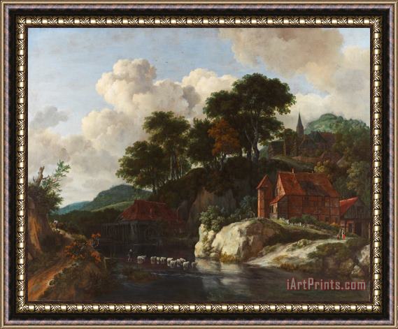 Jacob Isaaksz Ruisdael Hilly Landscape with a Watermill Framed Print