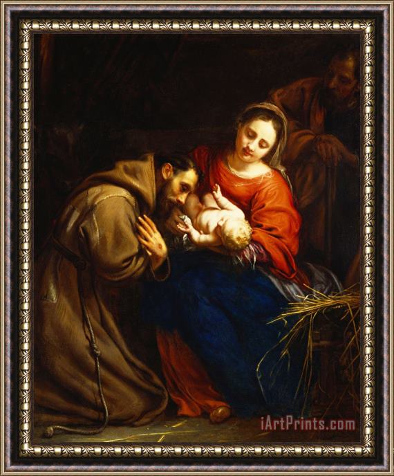 Jacob van Oost The Holy Family with Saint Francis Framed Painting