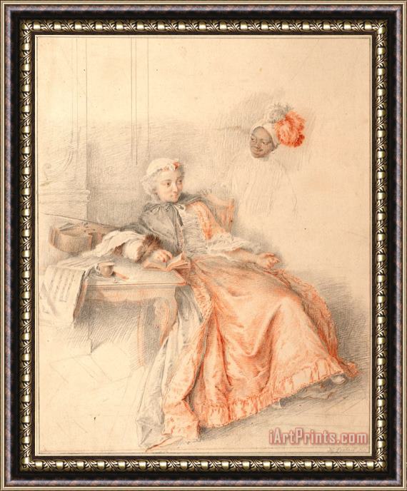 Jacques-Andre Portail Young Lady Reading And a Page Framed Painting