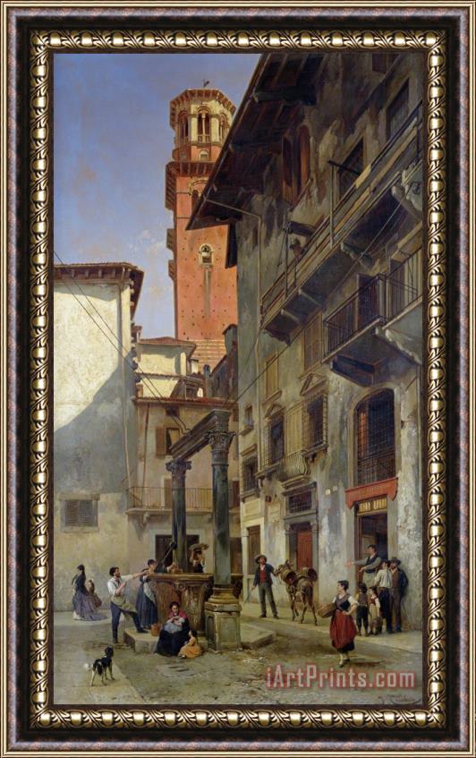 Jacques Carabain Via Mazzanti in Verona Framed Painting